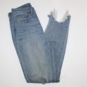 L'Agence Womens Blue High Rise Destroyed Denim Jeans Raw Hem Size 25